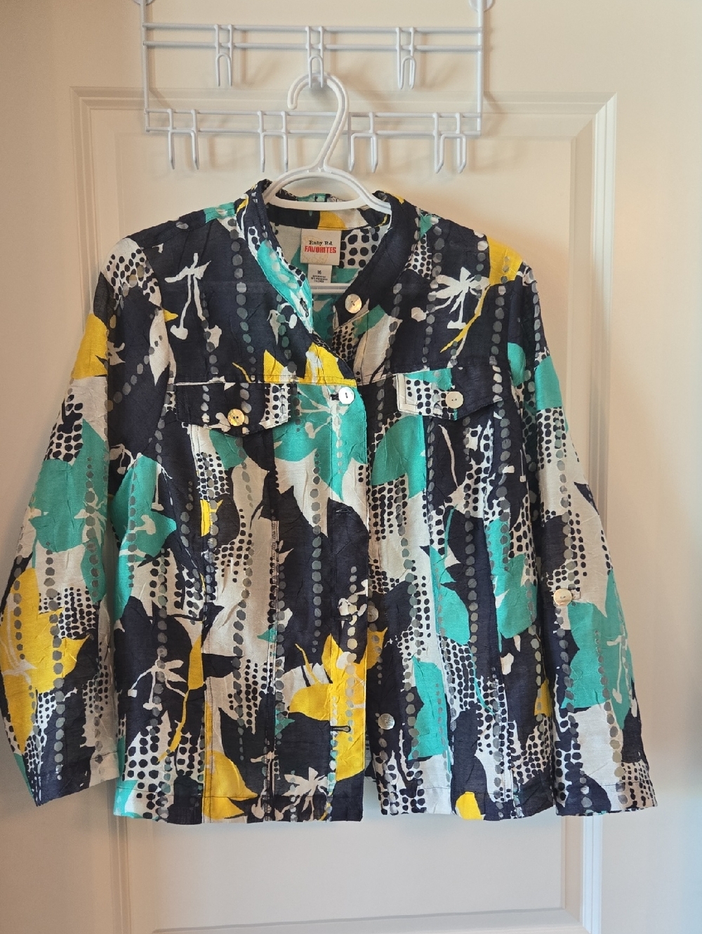 Ruby Rd. Teal, Yellow & Black Abstract Button-Up